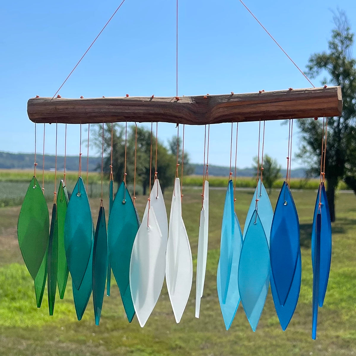 Blue Handworks Gradient Ocean Shades Glass Leaves Wind Chime (Gradient Ocean Shades)