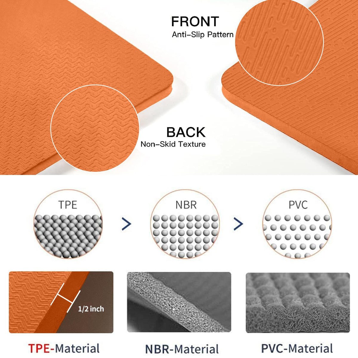 Large TPE Yoga Mat 6'x4'x1 (Orange)