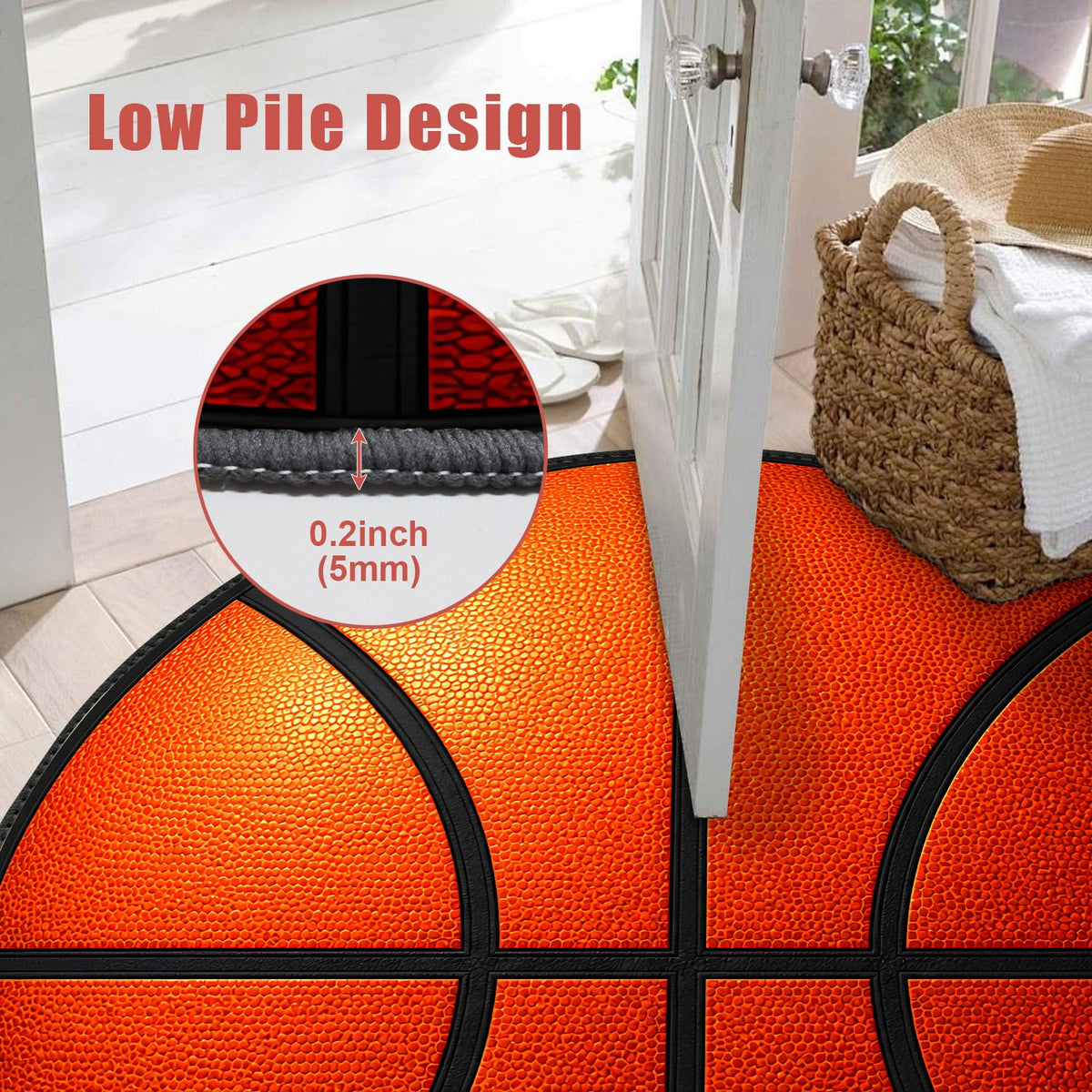 Basketball Round Rug 4ft Realistic Orange Basketball Leather Texture Circle Area Rug Washable Circular Floor Carpet Mat for B oys Bedroom (88 / 4' (Round))