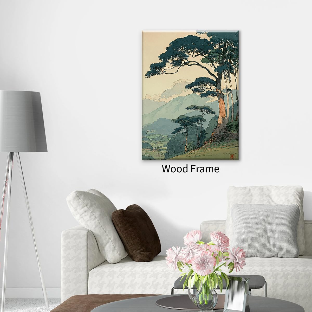 Japanese Forest Framed Wall Art Asian Tranquil Mountain Landscape Posters 16x20 inch Vintage Nature Tree Scene Prints Modern Ukiyo (Wrapped Canvas / Japanese Prints / 20"L x 16"W)
