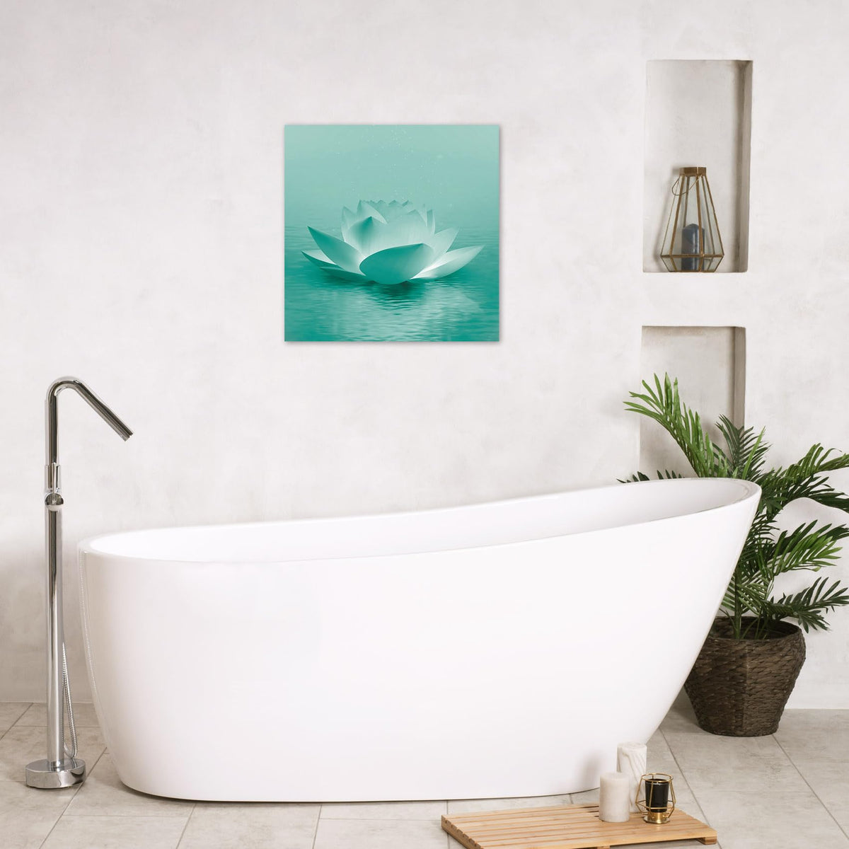 Teal Water Lily Wall Art (Teal and Green / 12"L x 12"W)