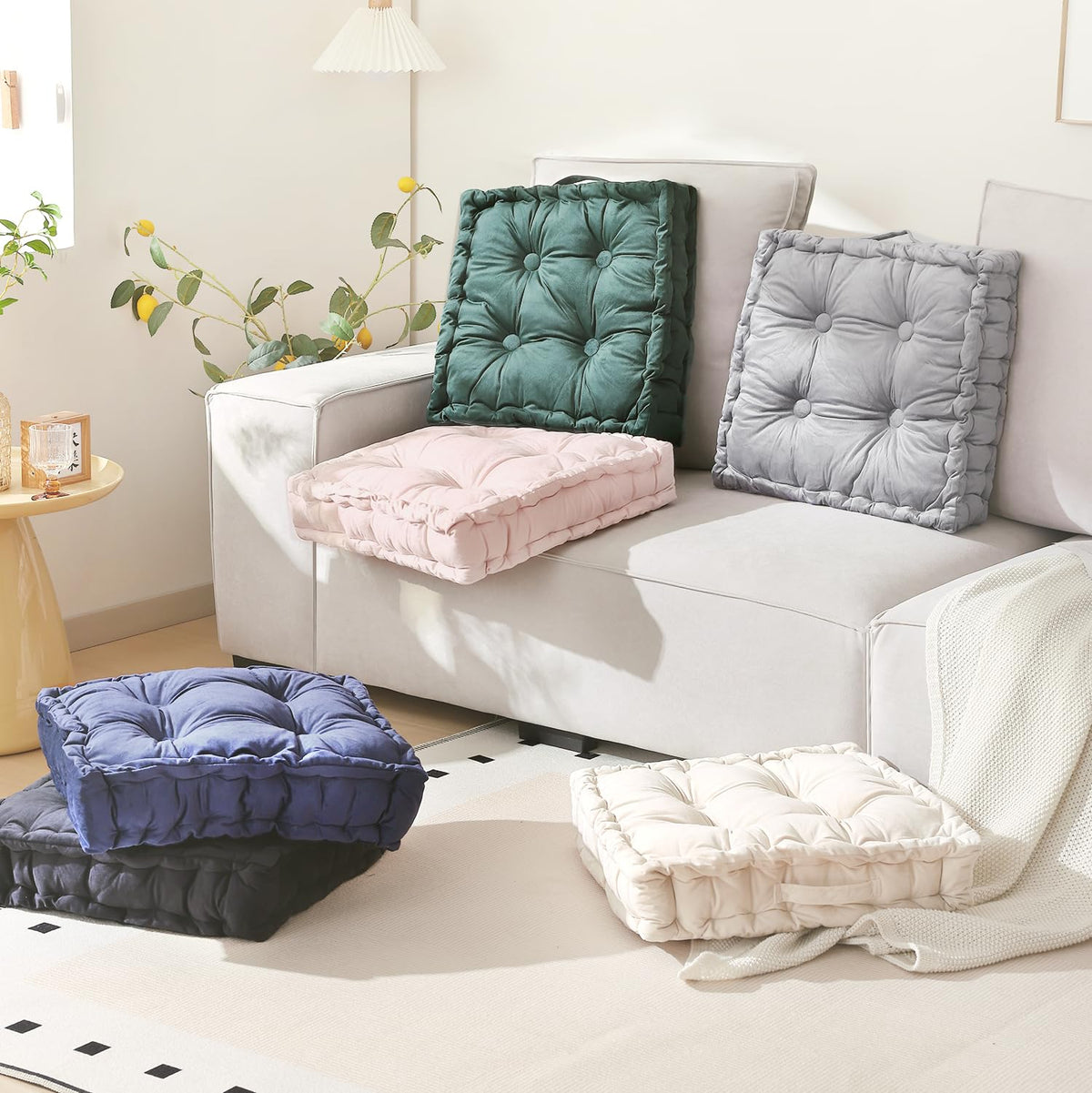 Square Floor Pillows (2 Pack / Dark Green)