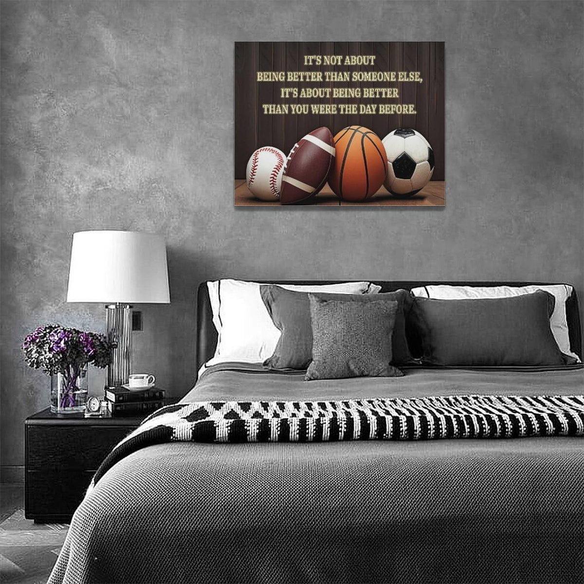 Basketball Soccer Wall Art Baseball Football Pictures Wall Decor Inspirational Quotes Canvas Painting Prints Sports Decor for Boys Bedroom Modern Artwork Home Decoration Gifts for Boys Men 20"x16" (Balls / 20"L x 16"W)