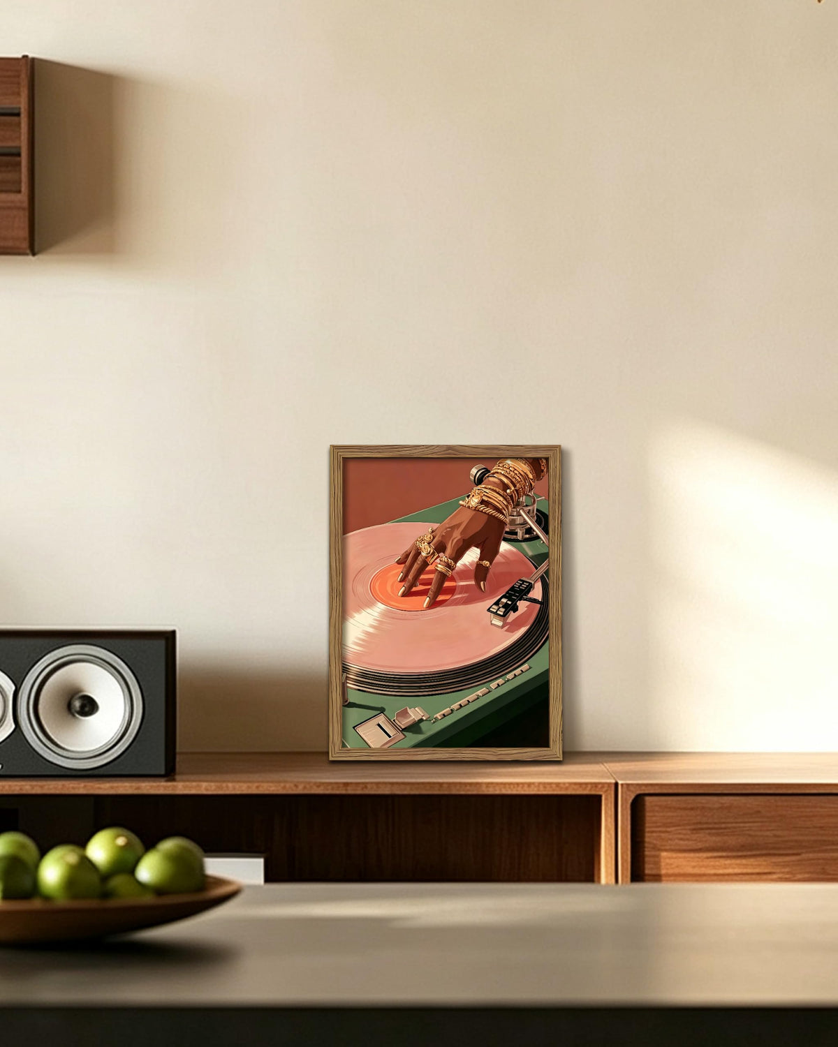 Framed Vintage Record Player Canvas Wall Art (A-Pink Record / 16"L x 12"W)