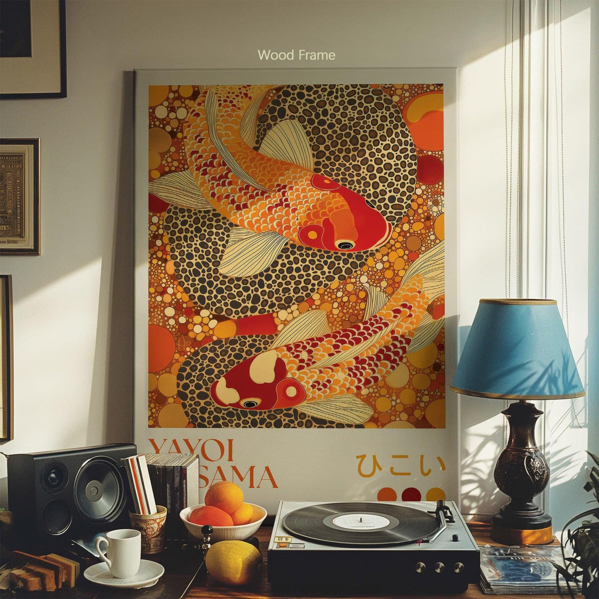 Yayoi. Kusama Framed Wall Art 24x36 inch Japanese Home Decor Vintage Koi Fish Posters Dot Picture Prints Colorful Fish Painting for Asian Bedroom Bathroom Living Room Hallway (Wrapped Canvas / Japanese Art 010 / 36"L x 24"W)
