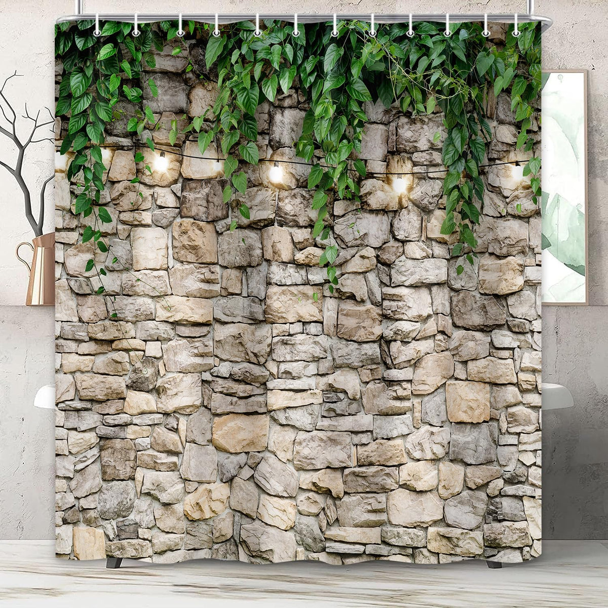 Stone Brick Wall Shower Curtain (White / 72"W x 72"L (Pack of 1))