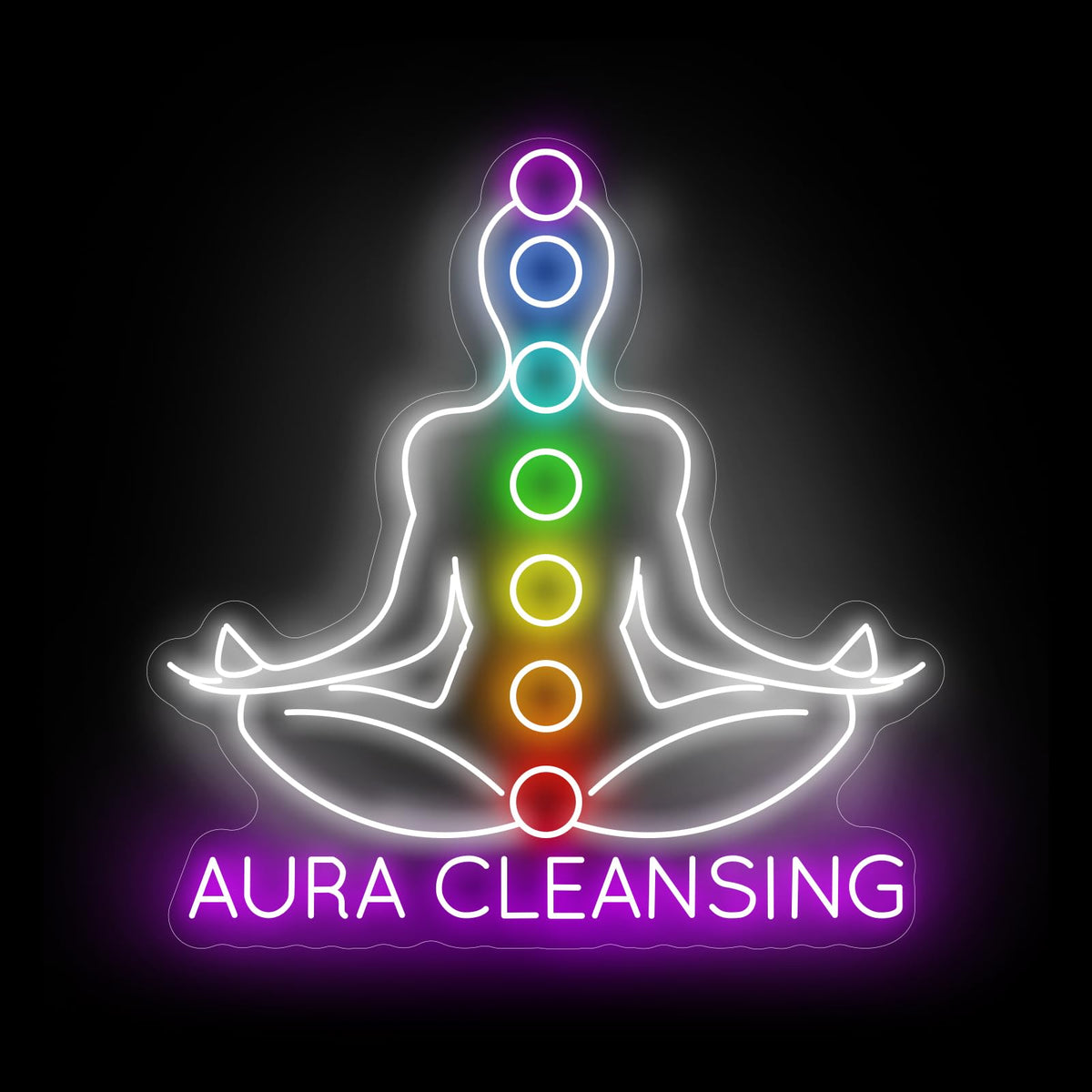 Aura Cleansing Seven Chakra Neon Sign for Yoga Studio Meditation Room Decor (Aura Cleansing)