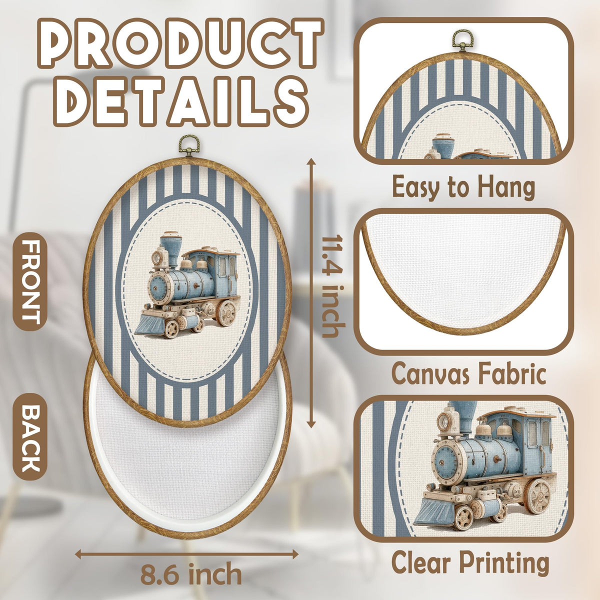 Train Boy Nursery Oval Wall Art Decor Products (Colour24)