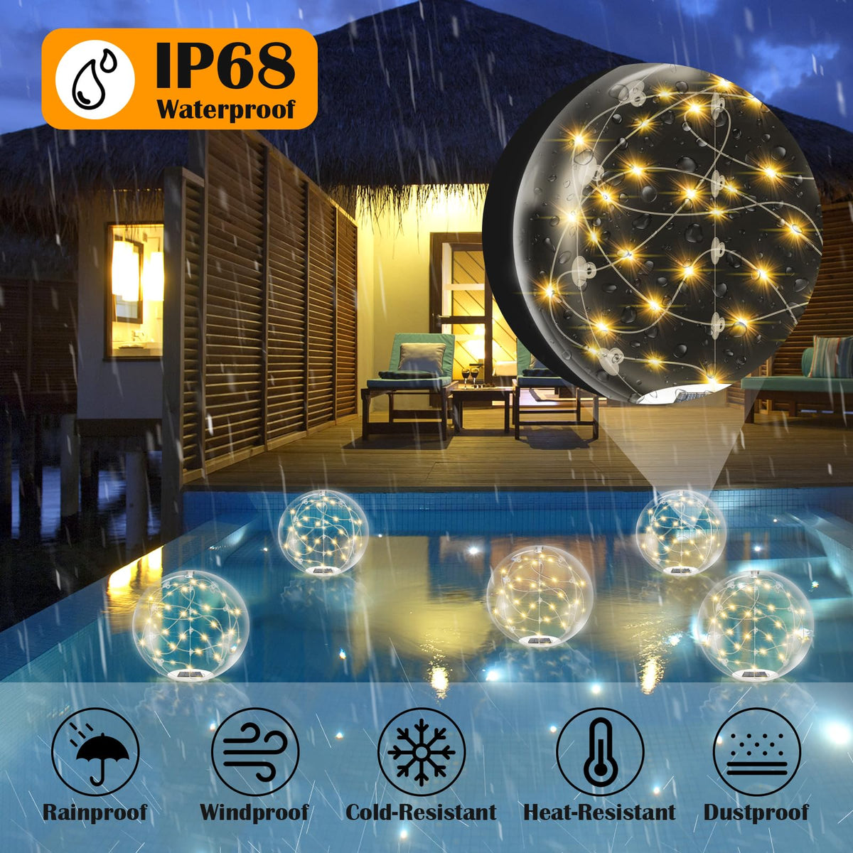 Floating Pool Lights Solar Powered (Warm White / 8 Pack)