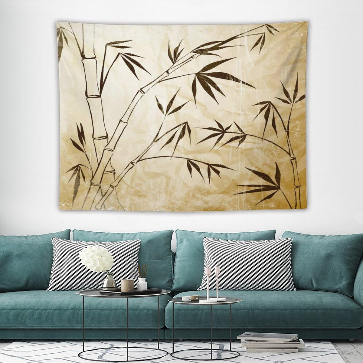 Bamboo Tapestry Wall Hanging Gradient Bamboo Leaves Root Structure Stable Travelers Print Tapestries Home Decor for Living Room Bedroom Apartment Farmhouse Dorm 60"x80" (60"L x 80"W / Bamboo)