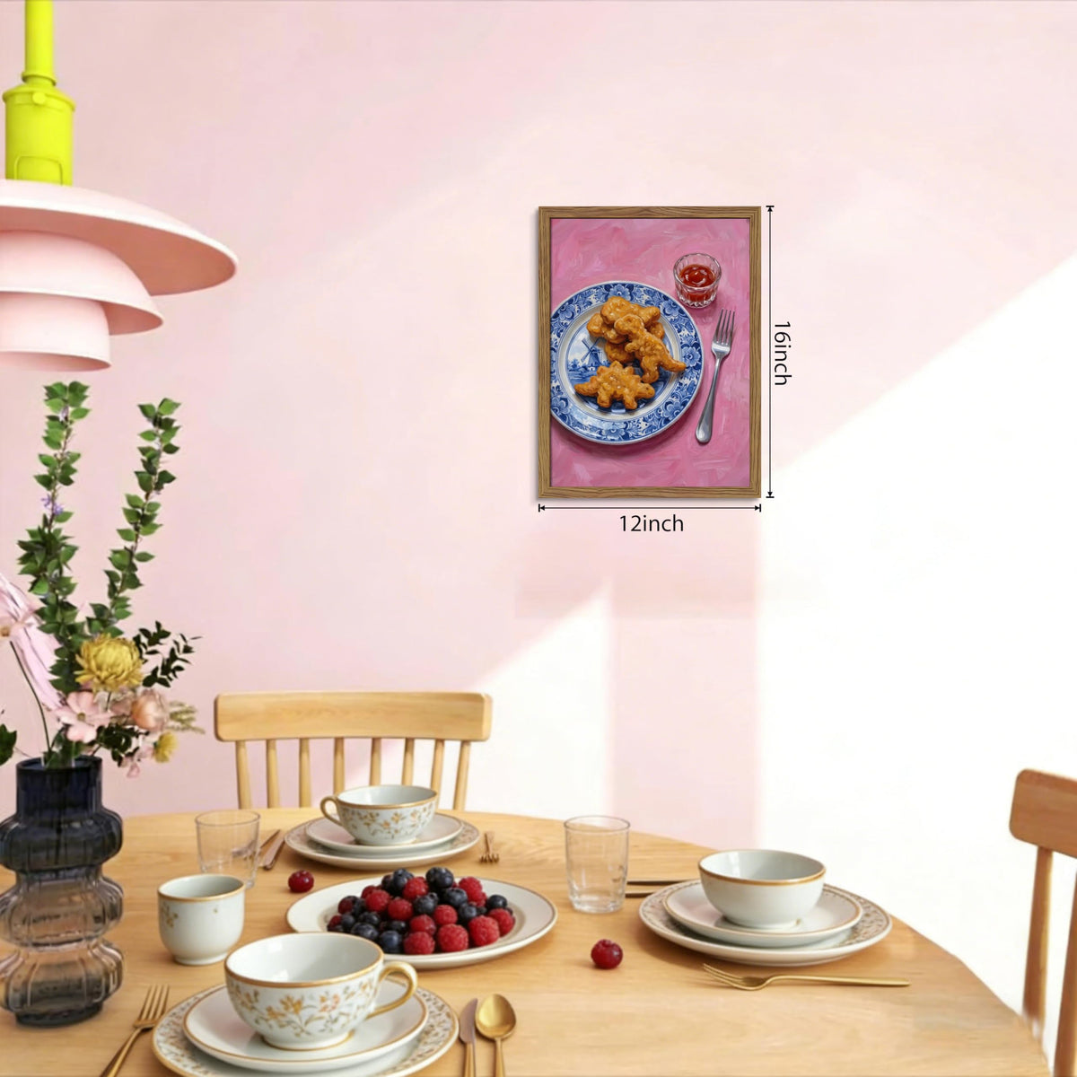 Framed Funny Kitchen Wall Art (Dinosaur Chicken Nuggets / 16"L x 12"W)