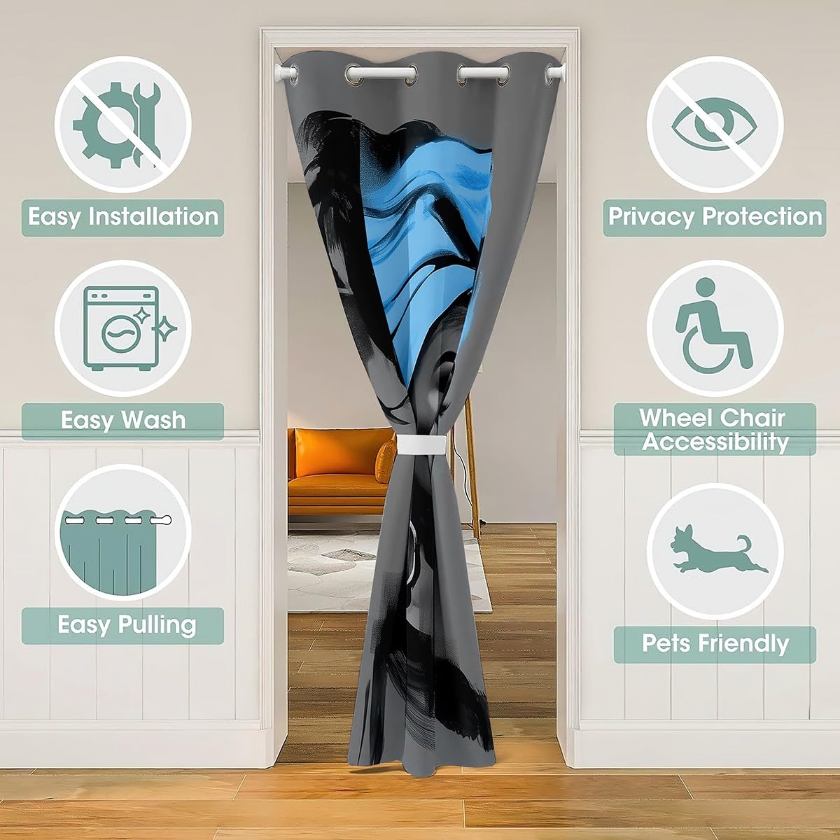 Black Women Door CurtainInch 1 Panel for Doorway Privacy 42"x84" (Light Gray Blue / 42"W x 84"L (Pack of 1))