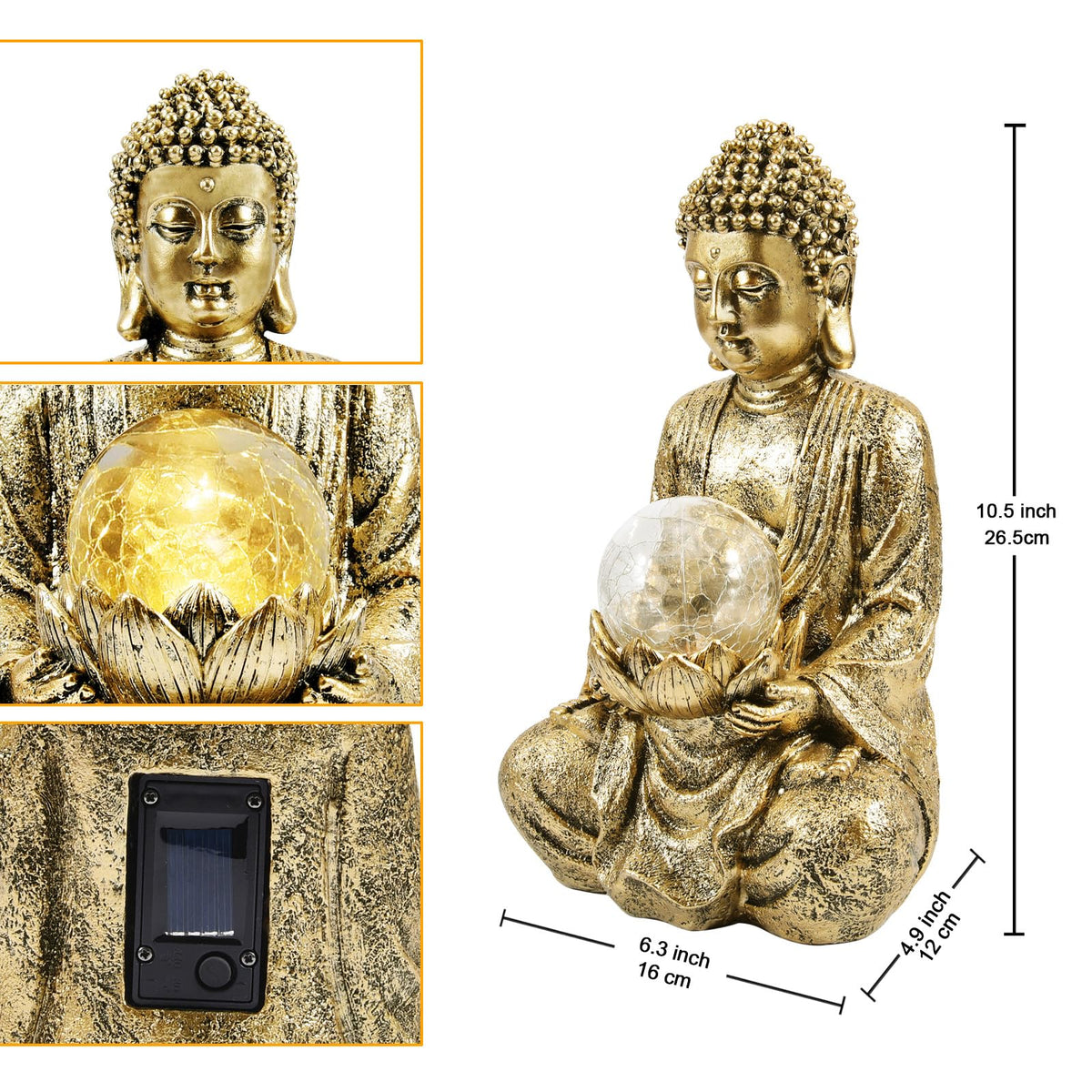 Meditating Zen Buddha Statue with Solar Light (Gold)