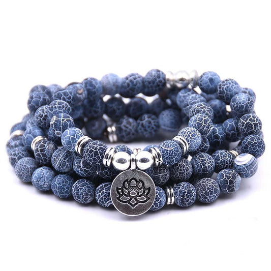 108 Mala Beads Bracelet Necklace (Blue Crackle Agate)