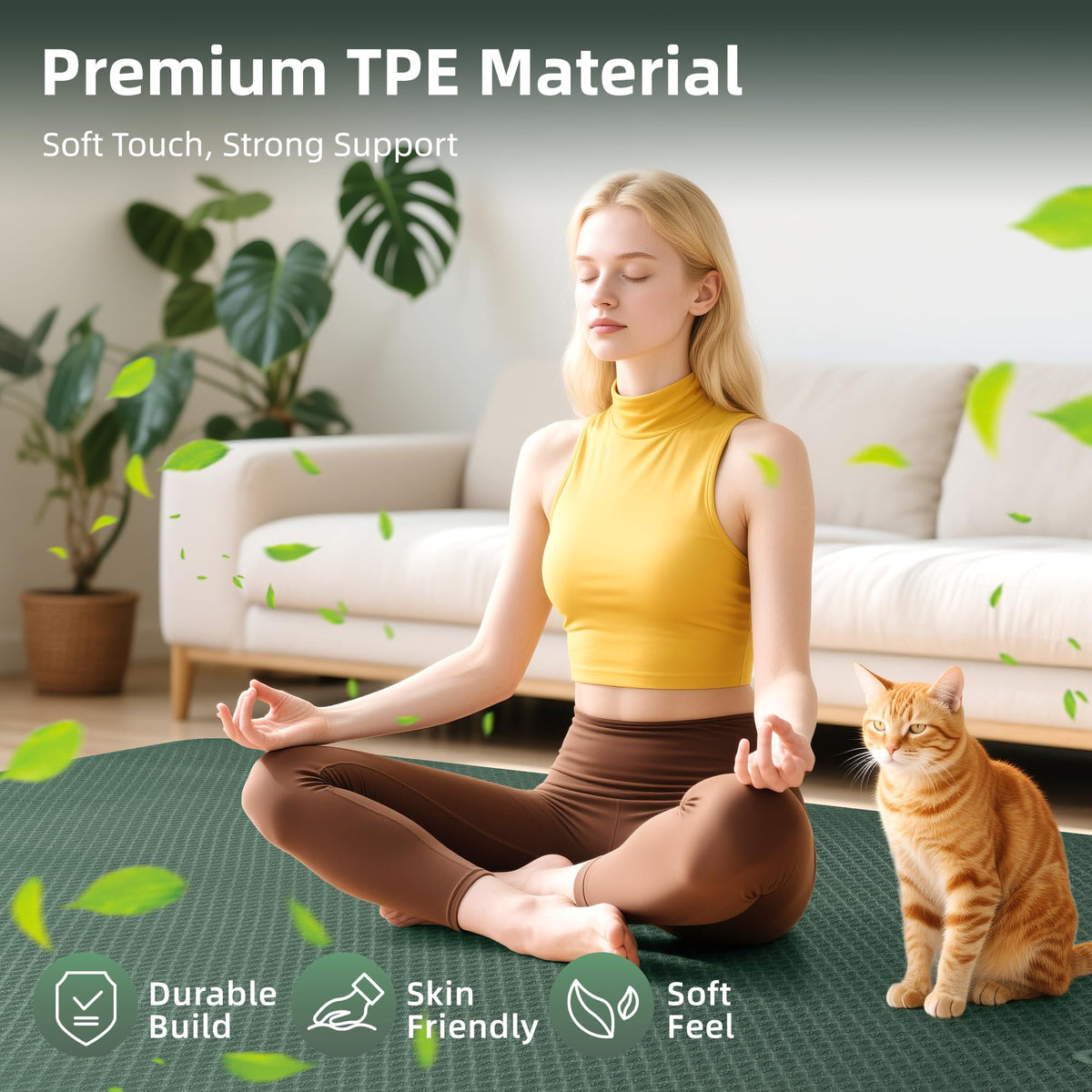Extra Large Yoga Mat (72x48x1/2inch / Dark Green)
