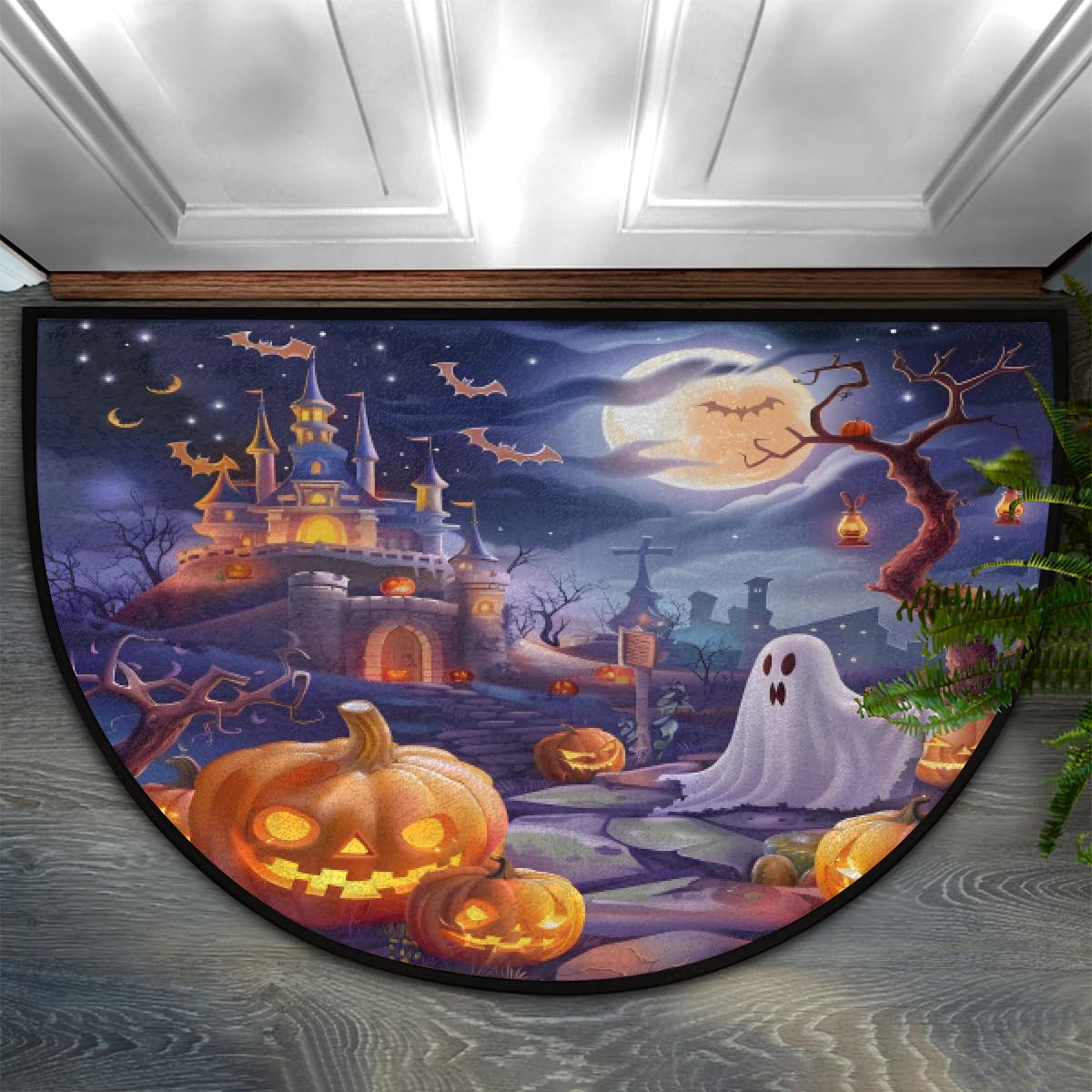Ghosts Half Round Door Mat Indoor Entrance Semi Circle Area Rugs (Z Ghosts Halloween Castle)