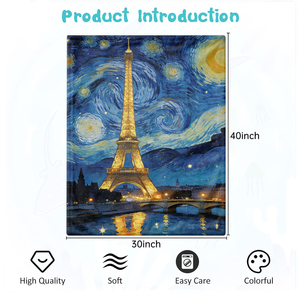 Eiffel Tower Throw Blanket Paris Starry Night Cozy Plush Flannel 30"X40" (Eiffel Tower / 30"X40")