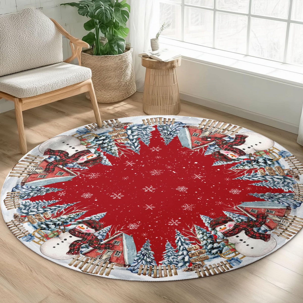 Christmas Tree Round Area Rug 5ft (Gift-snowman / 5' (Round))