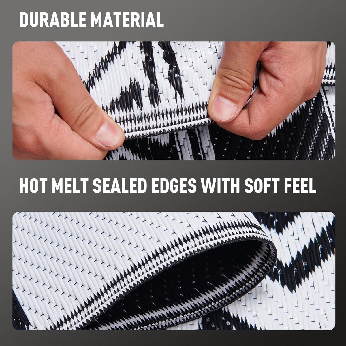 Black and White Tribal Outdoor Rug 6x9 ft Waterproof Mat for Patio RV (White & Black / 6x9 Feet)