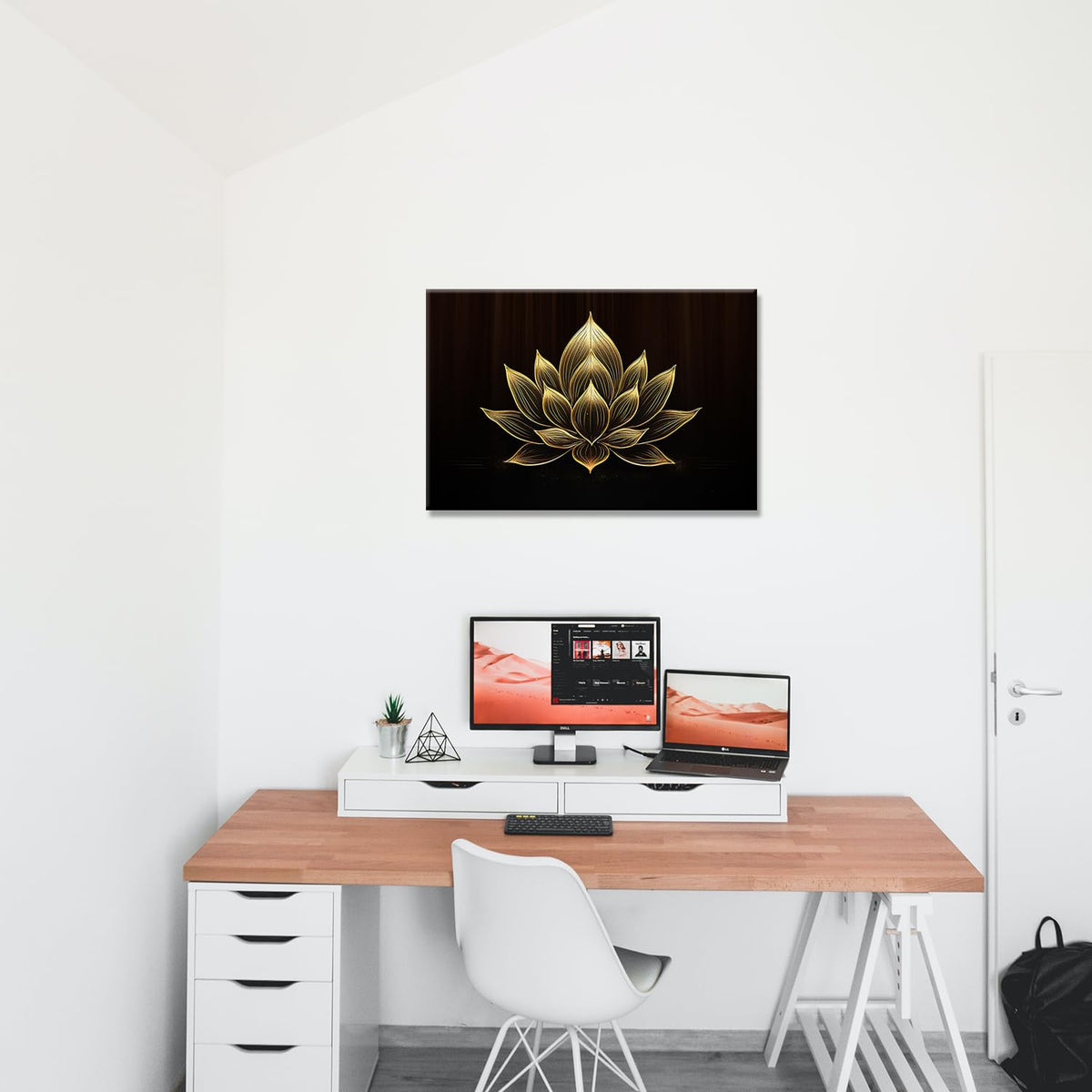 Lotus Flower Canvas Wall Art Zen Room Decor Vintage Golden Flower Meditation Home Decor for Yoga Studio Bathroom Bedroom Spiritual Room Decoration Stretched (Lotus 01 / 18"L x 12"W)