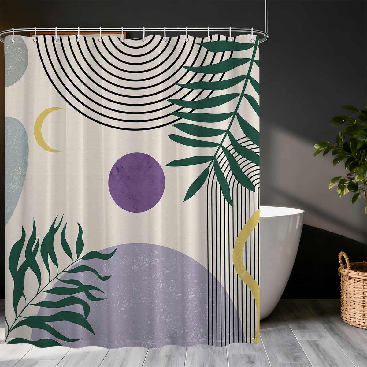 Purple Shower Curtain Mid Century Modern Light Purple Geometric Shower Curtains for Boho Bathroom Decor Sets (Purple Boho / 48"W x 72"L (Pack of 1))