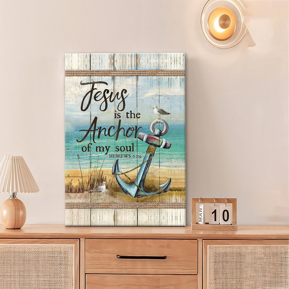 Christian Beach Anchor Wall Art Scripture Coastal Nautical Canvas Print Painting Bible Verses Pictures Framed Christian Gifts Artwork Dining Living Bathroom Bedroom Decor for Home Office 16"x24" (24"L x 16"W / Hebrews Anchor)