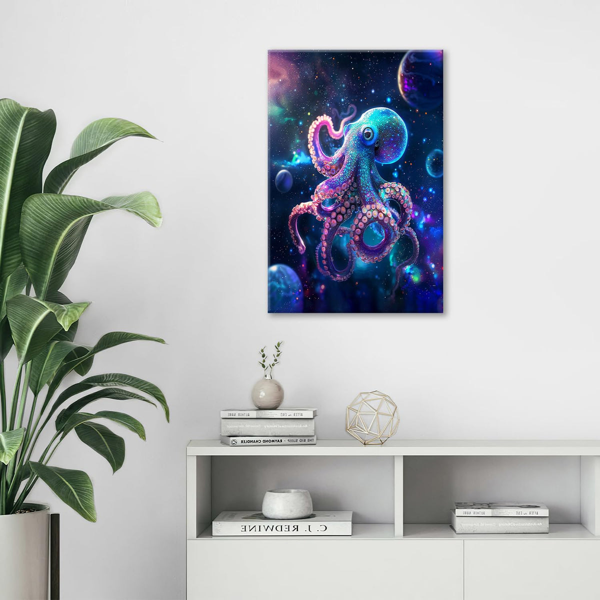 Octopus Galaxy Canvas Wall Art Octopus In Space Pictures Wall Decor Cool Poster Prints Painting Framed Artwork Modern Decoration for Bedroom Living Room Dining Room 16"x24" (24"L x 16"W / Octopus in Space)