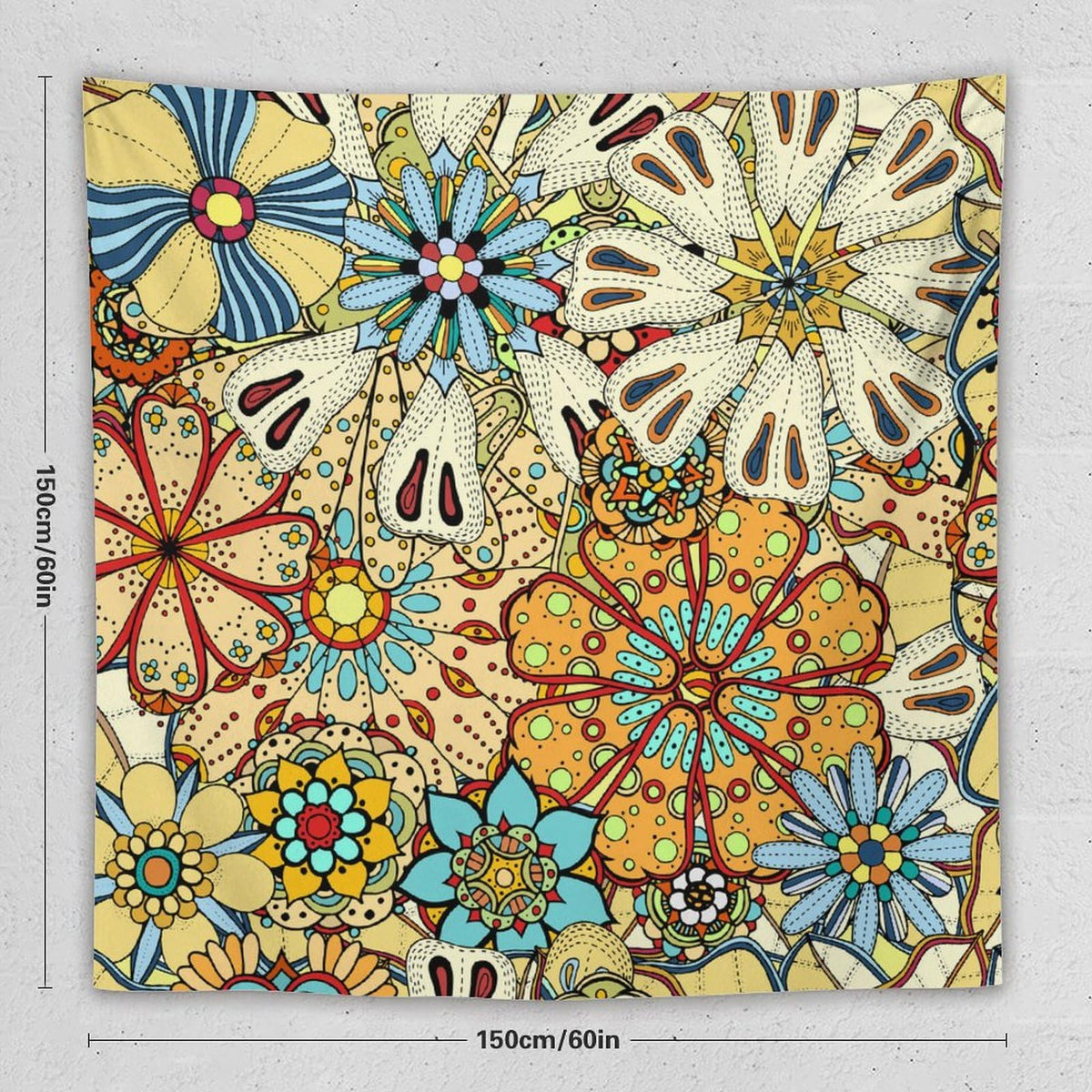 Boho Floral Tapestry Wall Hanging Vintage Colorful Flowers Bohemian Print Mandala Tapestries Home Decor for Living Room Bedroom Apartment Farmhouse Dorm 60"x60" (60"L x 60"W / Mandala-34)