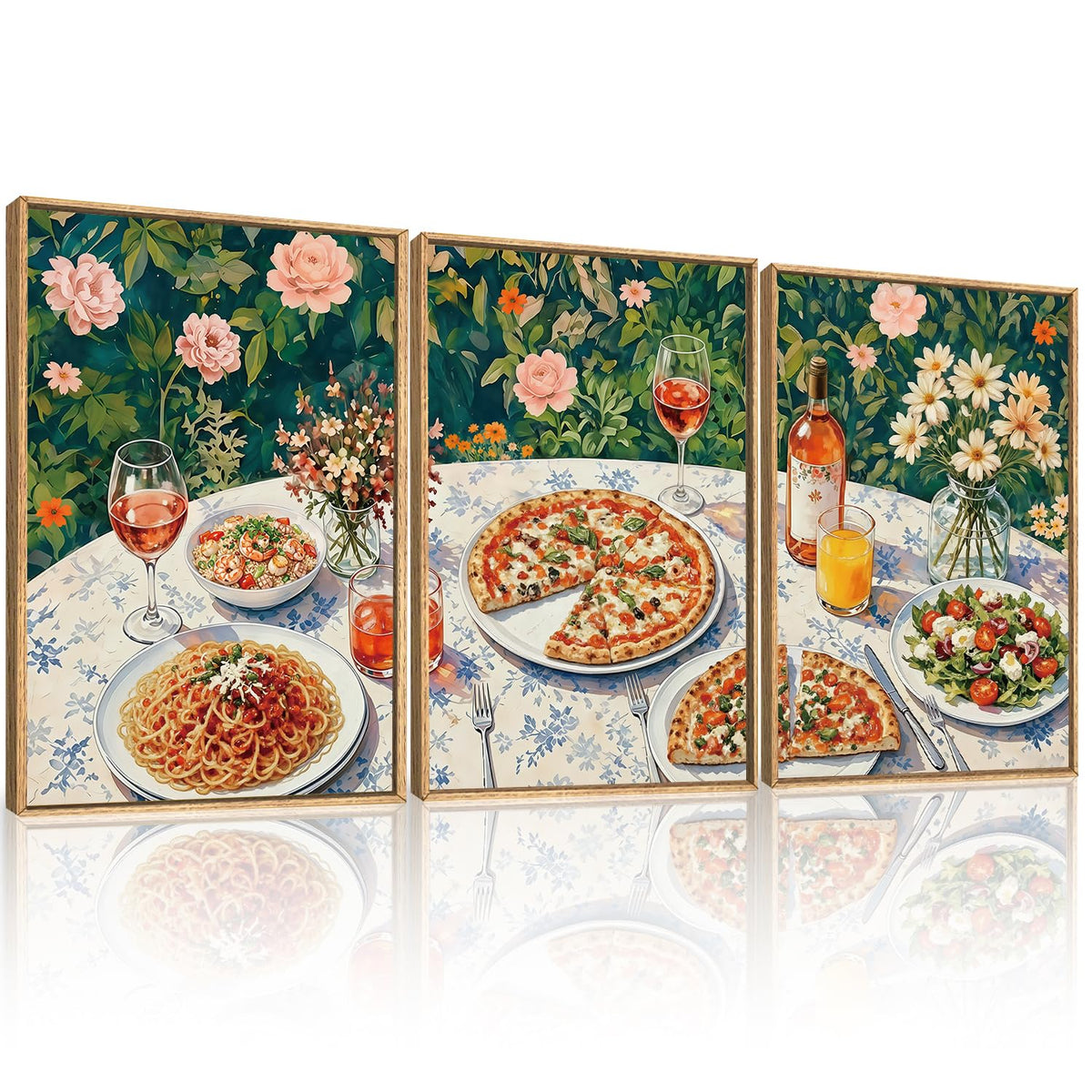 Large Vintage Italian Food Framed Canvas Wall Art