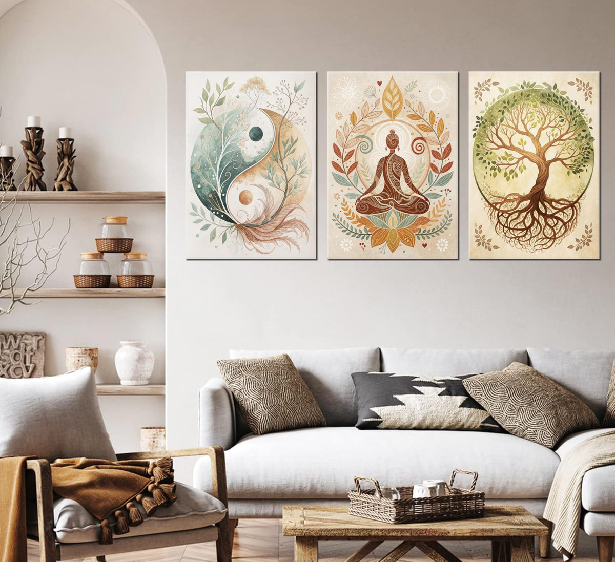 3 Pcs Tree of Life Canvas Wall Art Lotus Zen Painting Pictures Wall Decor Yin Yang Taichi Spiritual Prints Posters for Living Room Yoga Room Hotel Bedroom Home Decor 16x24in Framed (Tree of Life / 24L"×16W" canvas)