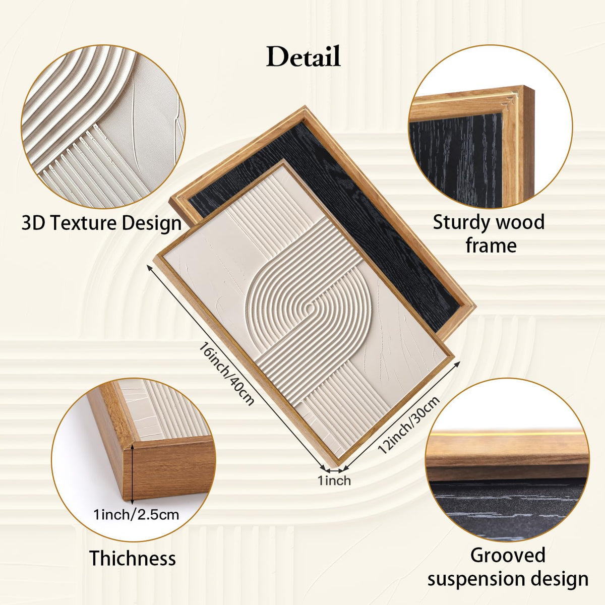 3D Textured Geometric Lines Framed Wall Art (3d Line)