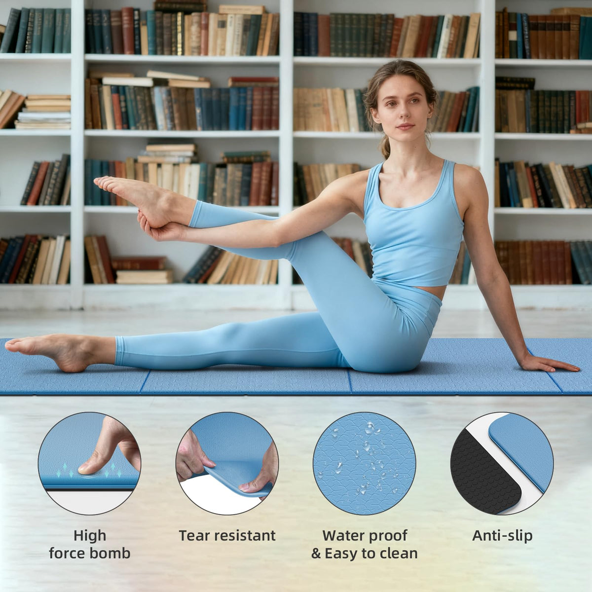 Foldable TPE Yoga Mat Thick 10mm (Blue)