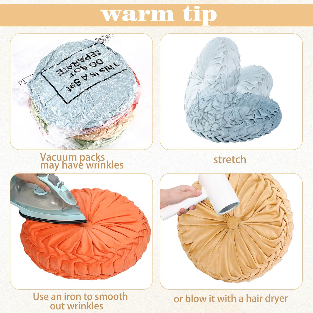 6 Pcs 15" Round Velvet Floor Cushions for Kids (Pastel Color)