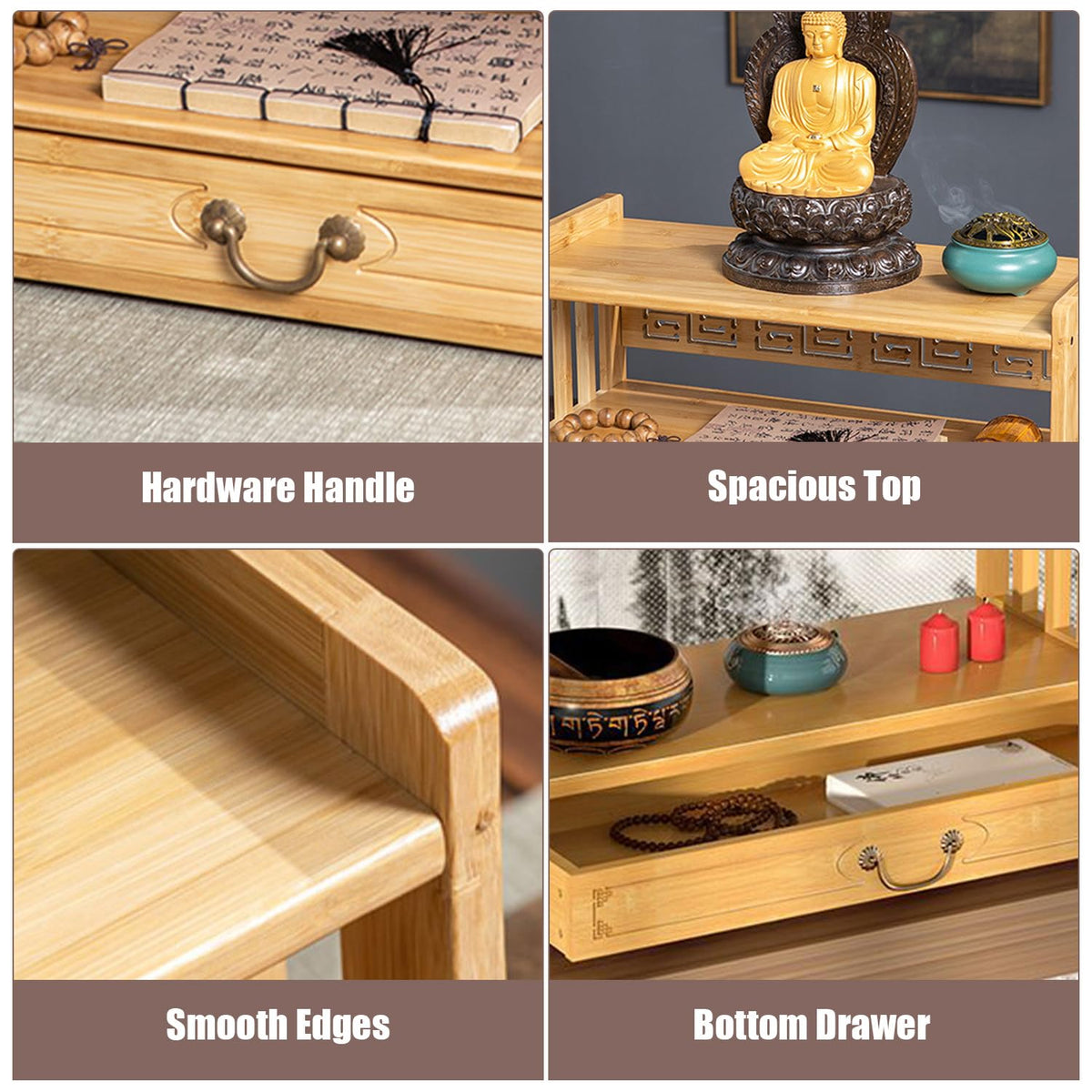 Low 3 Tier Meditation Table with Drawer (Wood Color / 20.4”W)