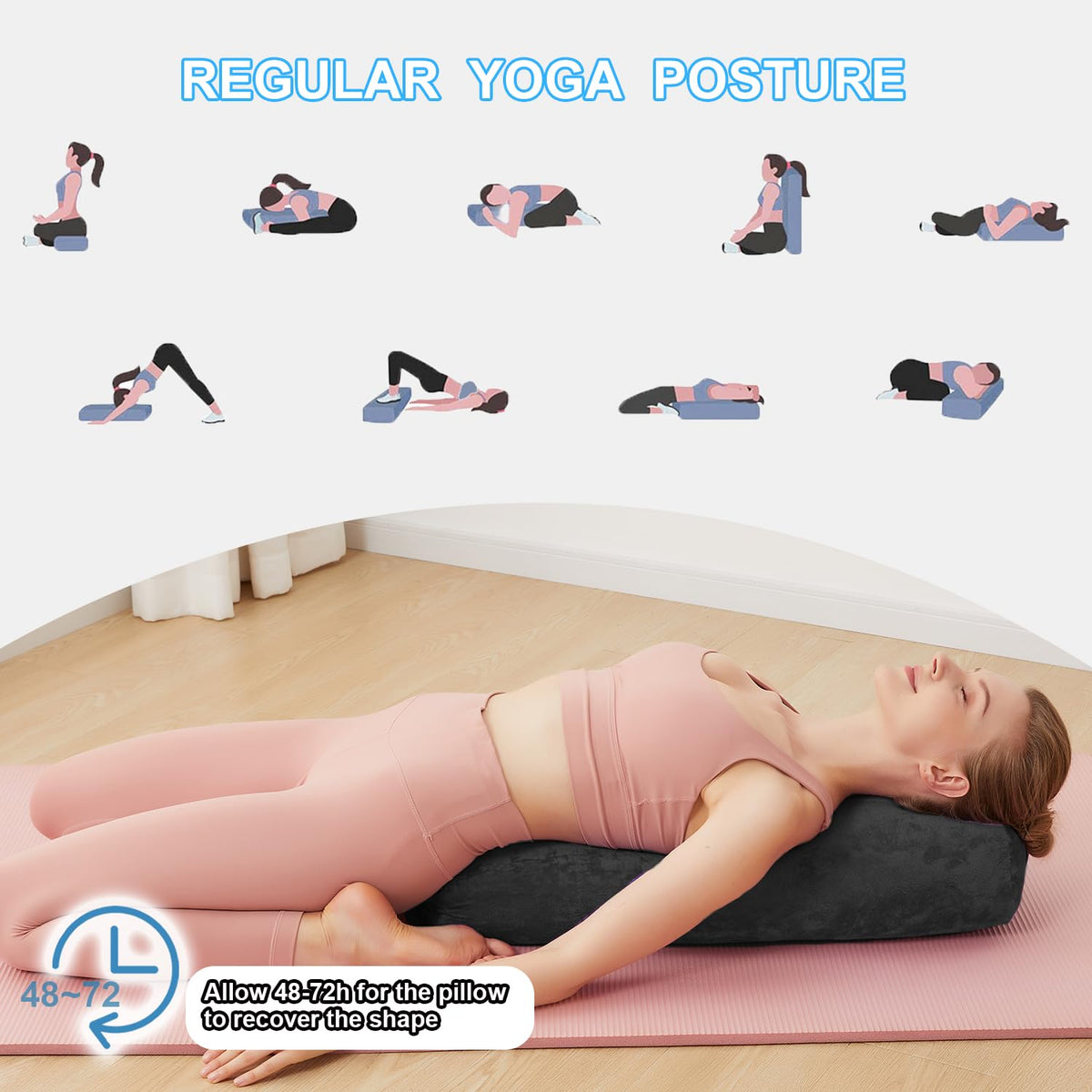 Yoga Bolster Pillow for Restorative & Yin Yoga (Black / 27IN /68CM)