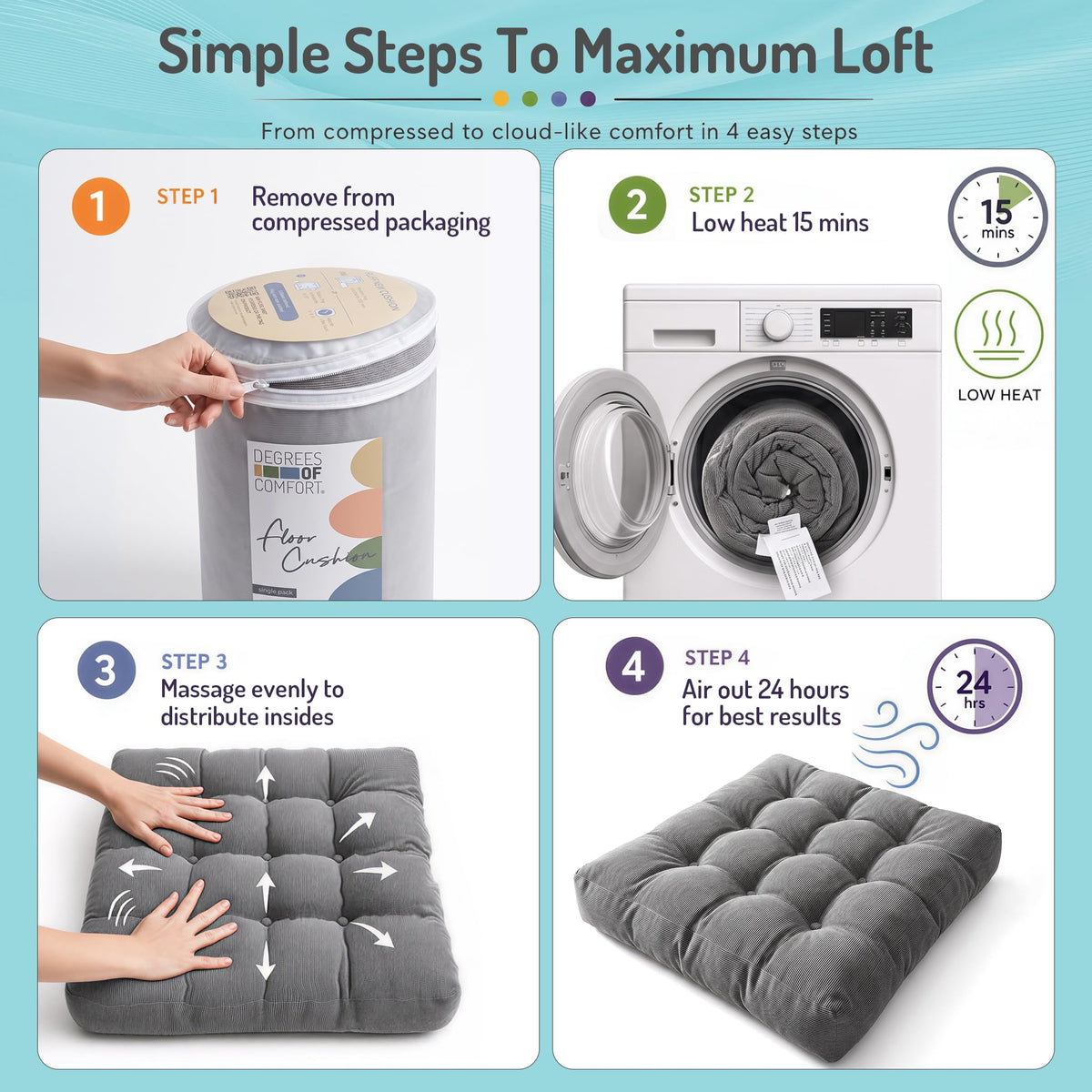 Floor Pillows Set of 2 (2 Pack / Square | Grey | 2 Pack)