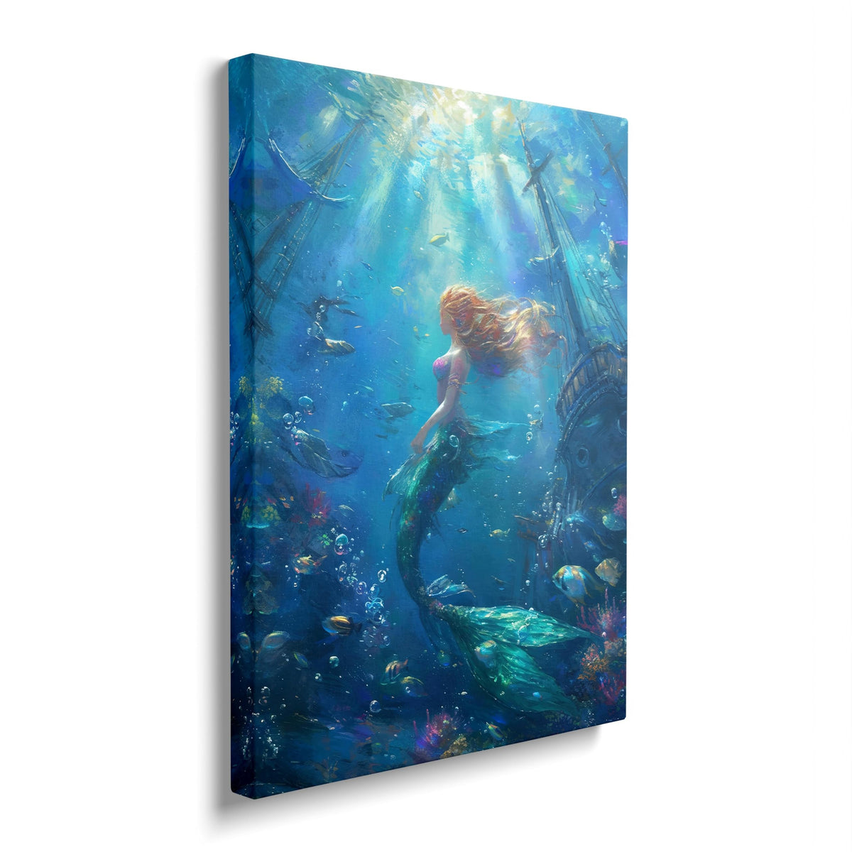 Mermaid Canvas Wall Art Ocean Picture Print Painting Framed ArtWork 16"x20" (Mermaid / 20"L x 16"W)