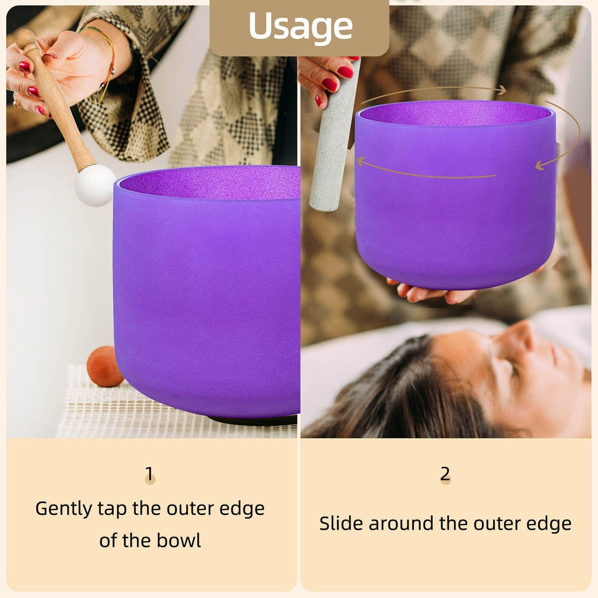 Crystal Singing Bowl 6 Inch Purple B Note 432Hz (Purple 6 Inch B)