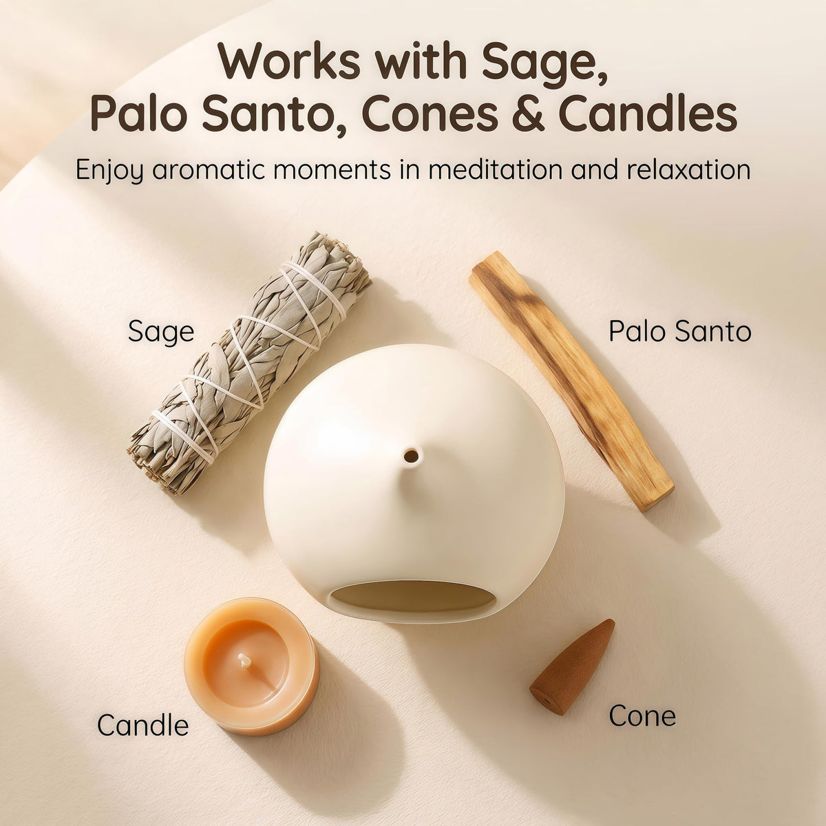 Ceramic Palo Santo Holder & Cone Incense Burner (Beige)