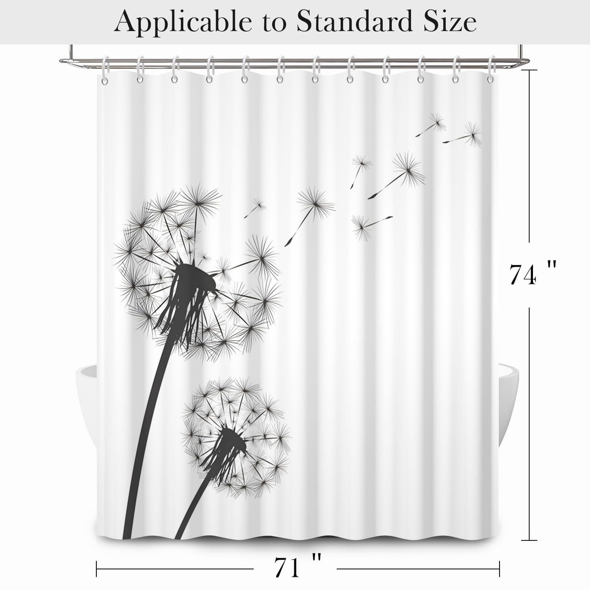 Modern Dandelion Shower Curtain 74 Inches Long (White Dandelion)