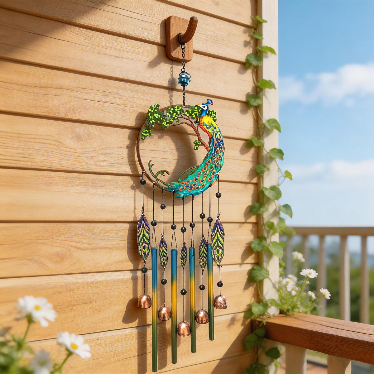 Peacock Dream Catchers Windchimes with Copper Bells 28" Peacock Wind Chimes for Zen Atmosphere Outdoor Garden Decor Unique Peacock Gift Home Decor (PEACOCK)
