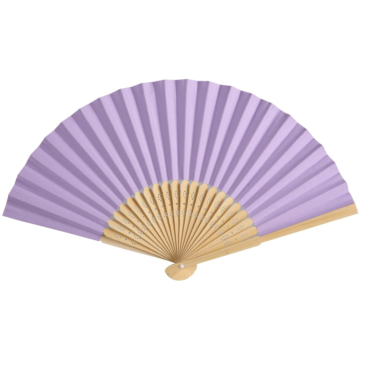 50pcs Paper Hand Fan with Organza Bags Bamboo Handheld Folding Fan DIY Decorative Wedding Party Favors (Light Purple)