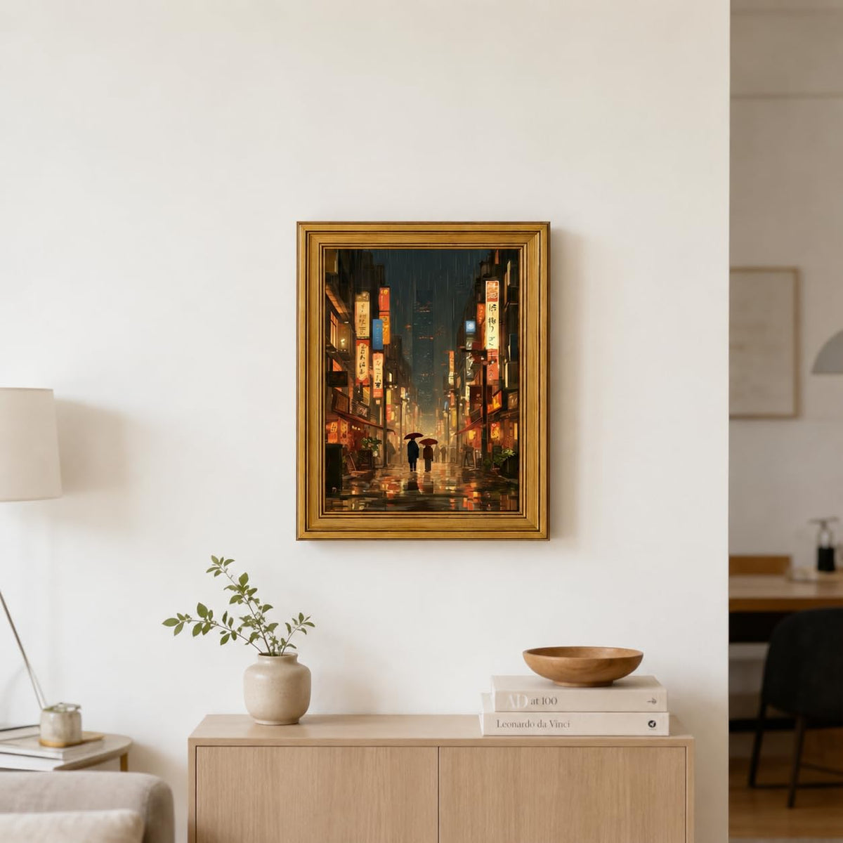 Vintage Gold Framed Wall Art Japanese Street Canvas Wall Decor Tokyo Tea House anime Posters Prints Japan City Night Painting Pictures for living room Bathroom Bedroom Office Hallway 12x16 Inches (Japanese Street Framed / 12"L x 16"W)