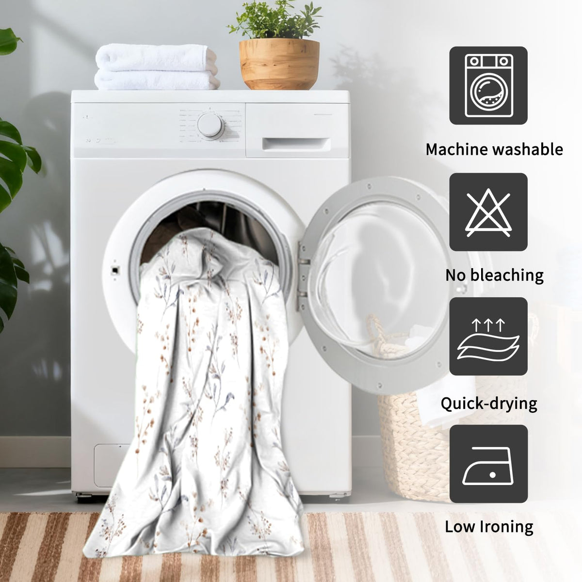 Botanical Shower Curtain with Hooks (Watercolor Botanical)