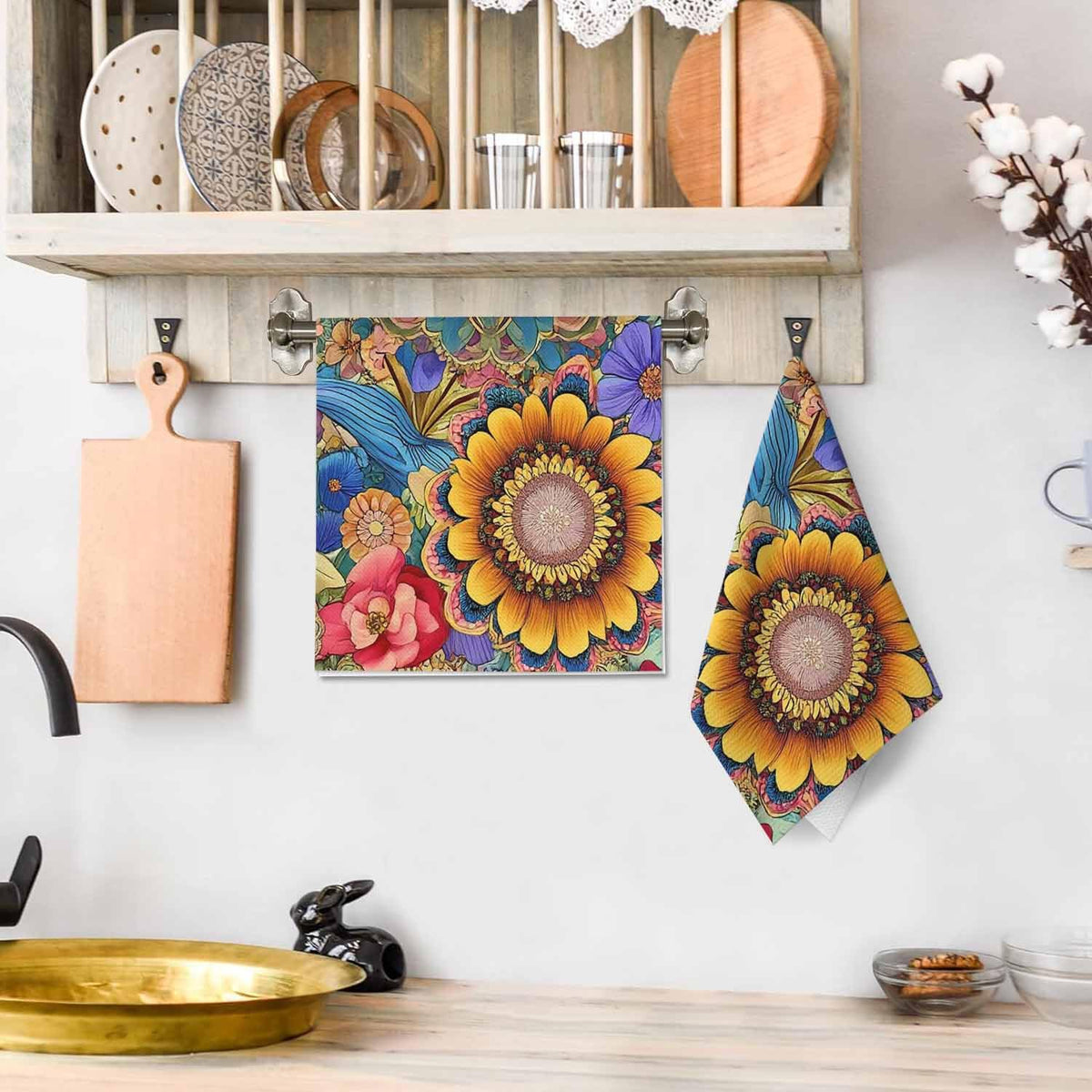 Boho Floral Kitchen Towels Colorful Flowers Soft and Super Absorbent Dish Towels 2 Pack 16 X 24 Inches (Boho Floral)
