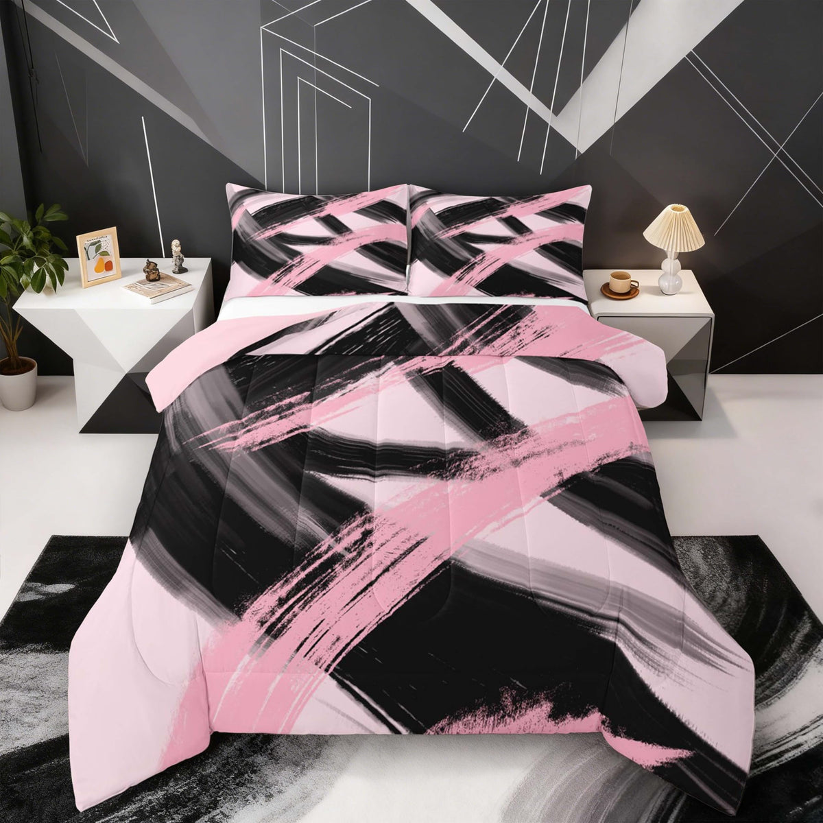 Black Pink Comforter Set King Size Bedding Set (Multi 45691 / King)