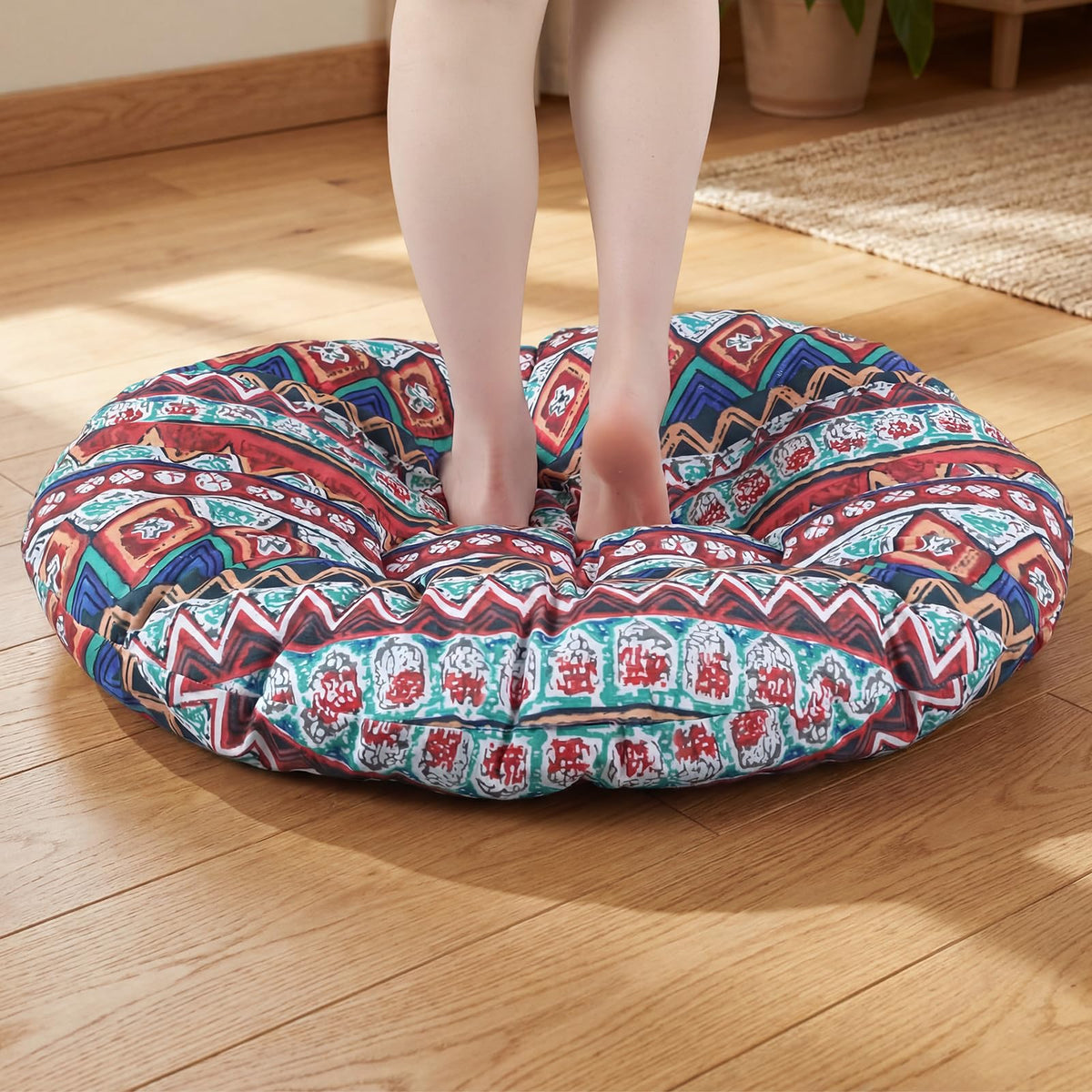 35" Large Bohemian Floor Cushion Oversized Round Meditation Floor Pillow (Colorful / Bohemian)