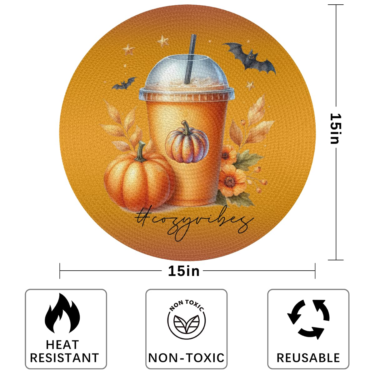 Halloween Woven Placemats Round Placemats Set of 6 for Festival Party (B 010 / 6 pieces)
