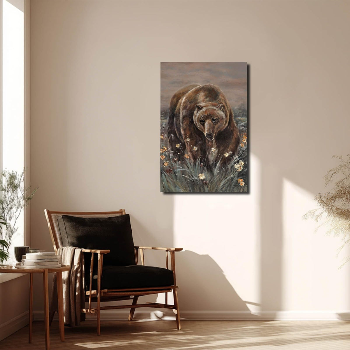 Animal Pictures Wall Decor Bear Wall Art Flower Pictures Wall Decor for Living Room Dining Room Office 24×36 Inch Posters for Room Aesthetic (36"L x 24"W / Brown bear)