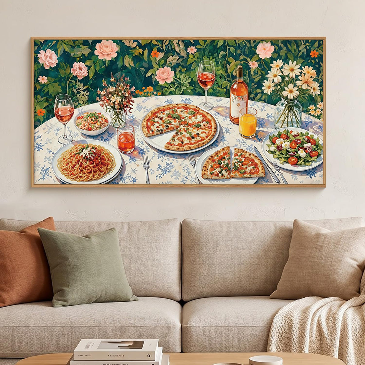 Large Vintage Italian Food Framed Canvas Wall Art (Vintage Italian Food Wall Art / 40"L x 20"W)